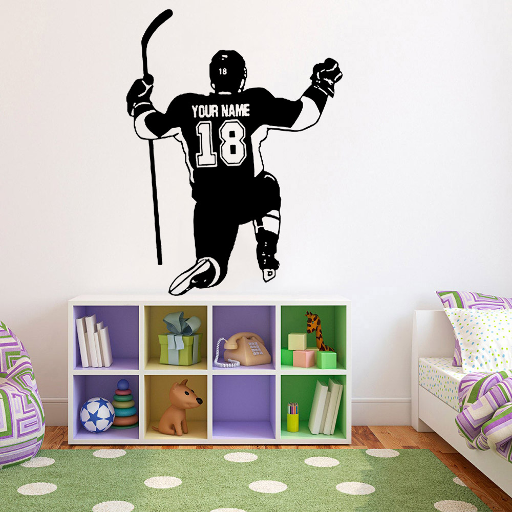 Autocollants Muraux Personnalisés avec Nom et Numéro de Joueur de Hockey, Décoration Artistique en Vinyle pour Chambre de Garçon, Dortoir d'École, Y992 n° 2