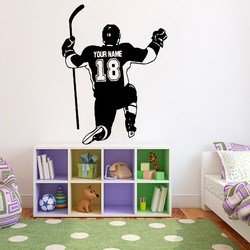 Autocollants Muraux Personnalisés avec Nom et Numéro de Joueur de Hockey, Décoration Artistique en Vinyle pour Chambre de Garçon, Dortoir d'École, Y992 small picture n° 2