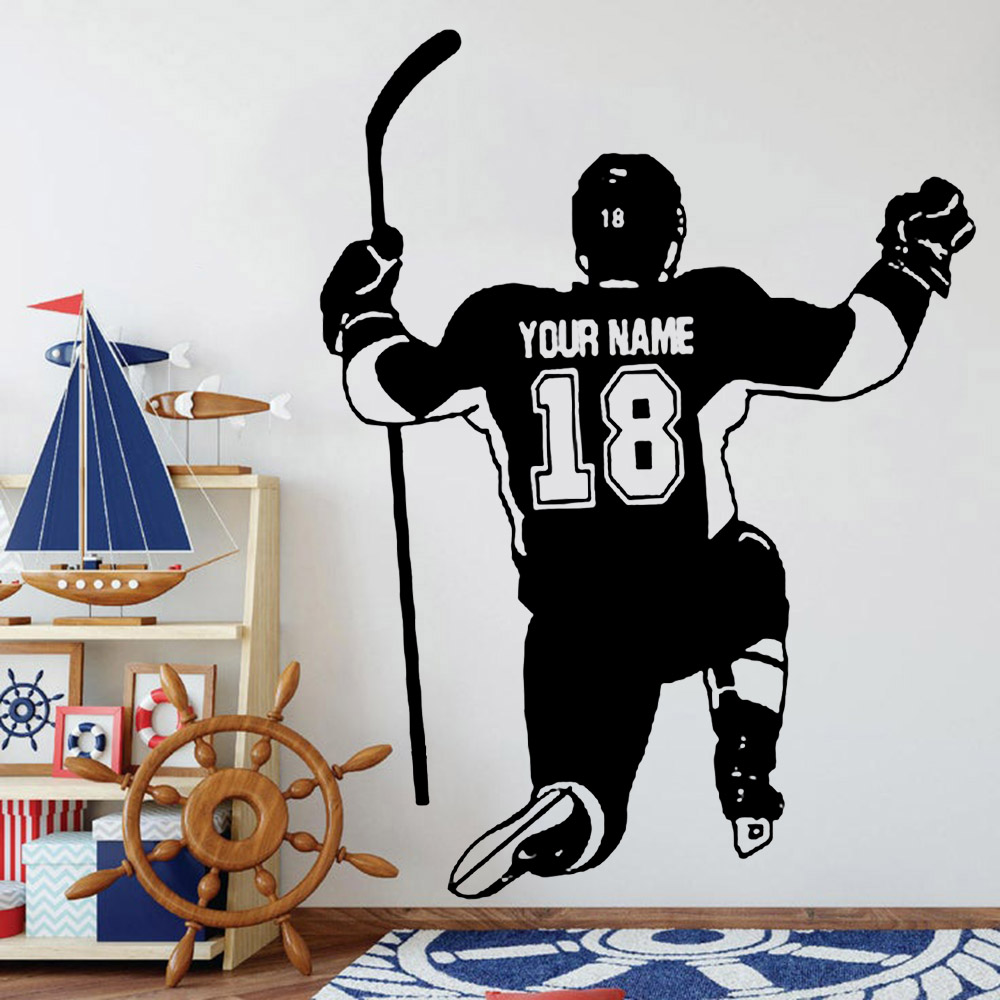 Autocollants Muraux Personnalisés avec Nom et Numéro de Joueur de Hockey, Décoration Artistique en Vinyle pour Chambre de Garçon, Dortoir d'École, Y992 n° 1