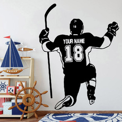 Autocollants Muraux Personnalisés avec Nom et Numéro de Joueur de Hockey, Décoration Artistique en Vinyle pour Chambre de Garçon, Dortoir d'École, Y992 small picture n° 1