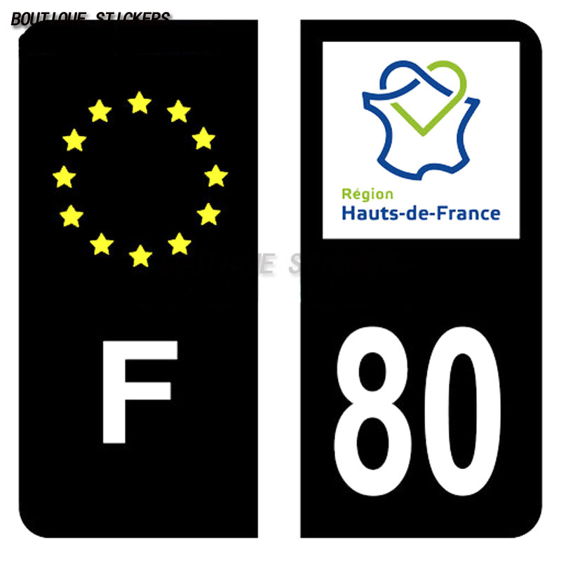 Autocollant de plaque d'immatriculation boutique 02 Aine 59 Nord 62 Pas de Calais 80 Somme Noir C Black & F, européen, PVC étanche n° 1