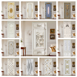 Autocollants de porte en vinyle pour femmes, fleur sculptée à la maison, décoration de papier peint européen, salon 3D, chambre d'entrée, design moderne