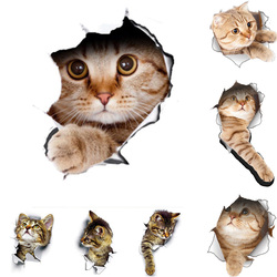 Autocollant mural 3D chats, autocollants de toilette, vue de trou, chiens vifs, salle de bain pour la décoration de la maison, animaux, décalcomanies en vinyle, Art, papier peint, affiche