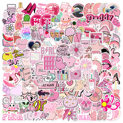 Autocollants de filles roses, 50/100/150 pièces, Graffiti esthétique de dessin animé pour valise, autocollants de bricolage imperméables