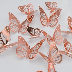 Autocollant papillon creux 3D en métal, 12 pièces, décoration murale, stéréo, pour la maison, le salon
