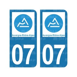 autocollant plaque immatriculation département 07 de l'Ardèche Auvergne-Rhône-Alpes pour voiture en fond bleu ou noir