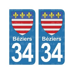 autocollant stickers plaque immatriculation département 34 blason Béziers région Occitanie voiture