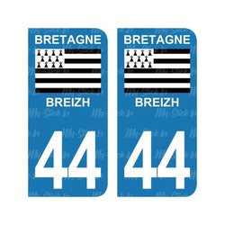 autocollant plaque immatriculation département 44 Loire-Atlantique Bretagne Breizh pour voiture